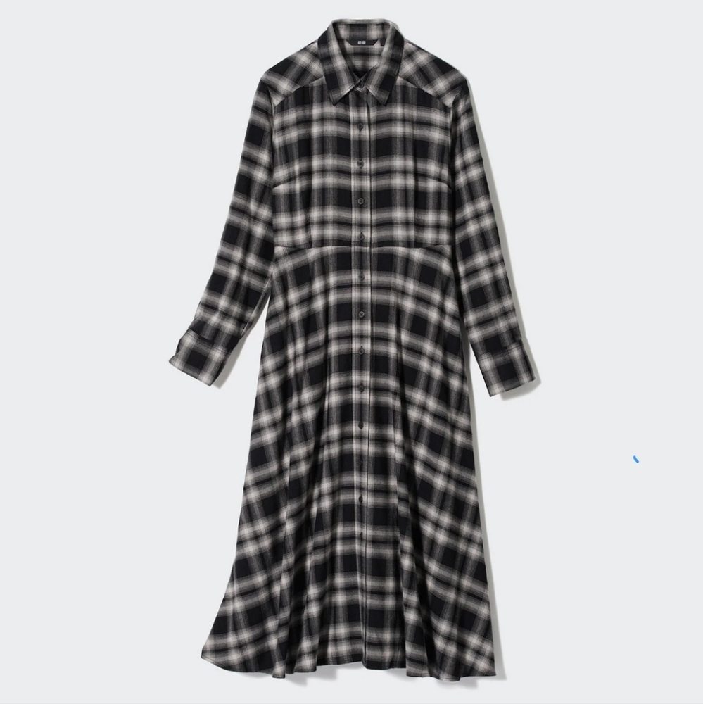 NWT) UNIQLO Brushed shirt dress soft size S black